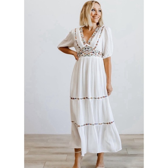 Baltic Born Dresses & Skirts - Baltic Born Santa Fe Dress Womens L White Embroidered Smocked Boho Peasant
